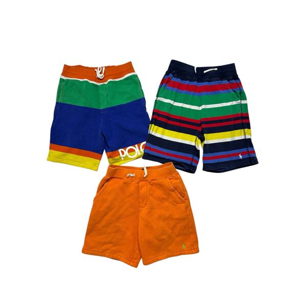 POLO RALPH LAUREN Knit Short Lot Sz Small 8 Kids Orange Blue Green Stripe *READ* - Picture 1 of 10